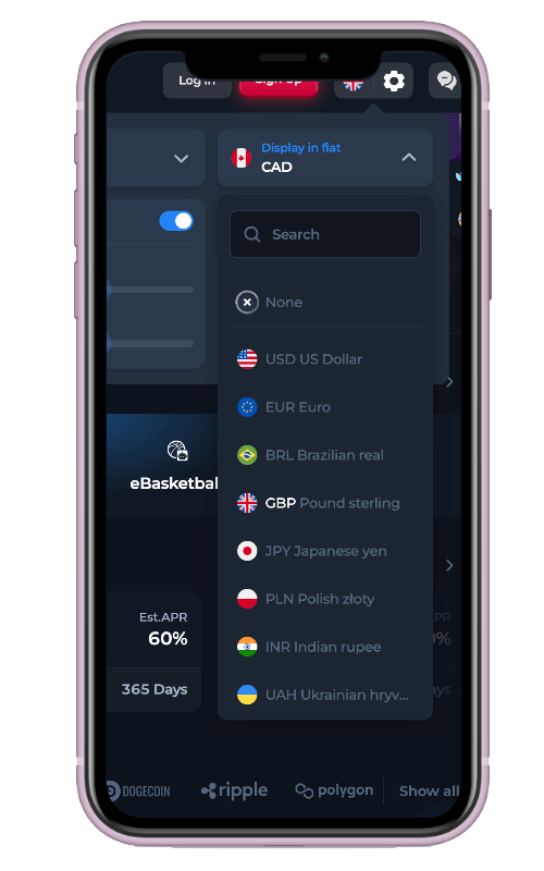 BetFury app - currency and wallet settings