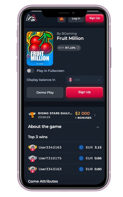 BetFury app - game details screen